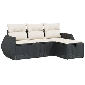 vidaXL 4 Piece Garden Sofa Set with Cushions Black Poly Rattan