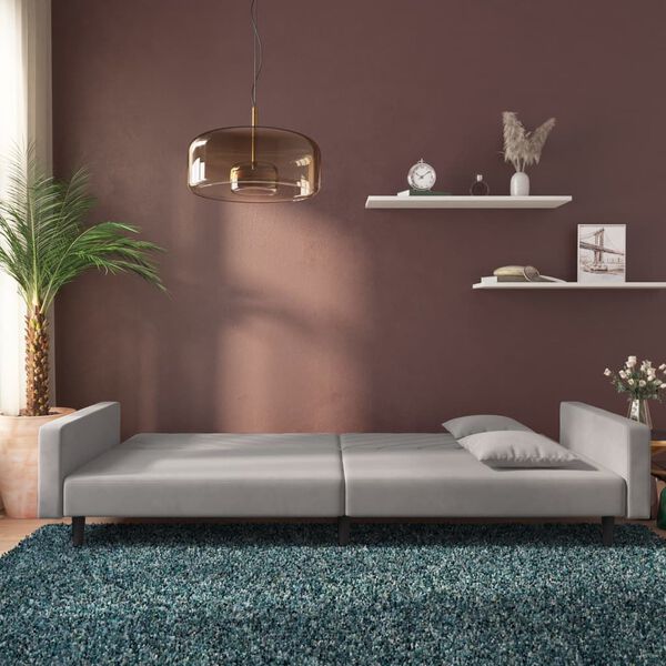 vidaXL 2-Seater Sofa Bed with Two Pillows Light Grey Velvet