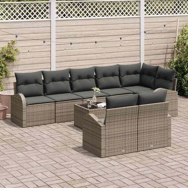 vidaXL Sofa Set with Cushion with Storage 9 pcs Grey Poly Rattan