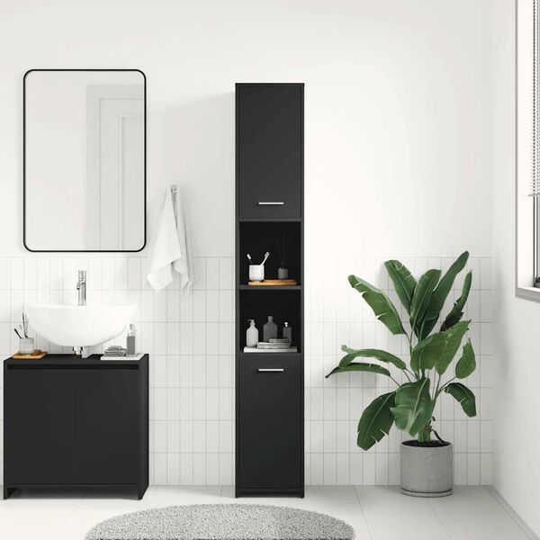 vidaXL Bathroom Cabinet Black 30x30x183.5 cm Engineered Wood