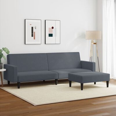 vidaXL 2-Seater Sofa Bed with Footstool Dark Grey Velvet