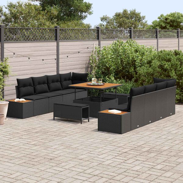 vidaXL Garden Sofa Set 11 pcs Black Poly Rattan