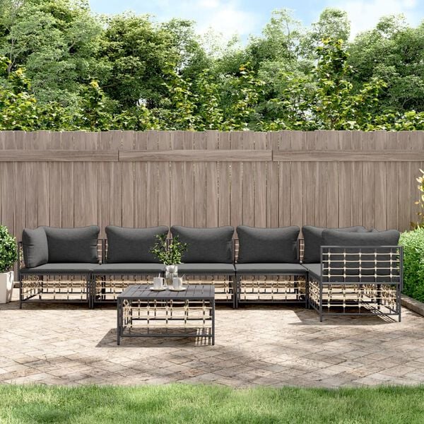 vidaXL 7 Piece Garden Lounge Set with Cushions Anthracite Poly Rattan