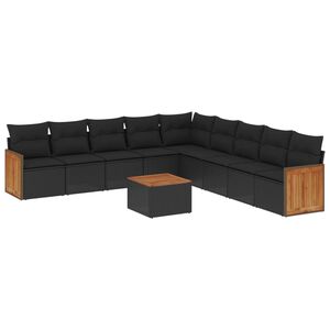 vidaXL 10 Piece Garden Sofa Set with Cushions Black Poly Rattan