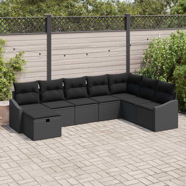 vidaXL Garden Sofa Set with Cushion with Storage 8 pcs Poly Rattan