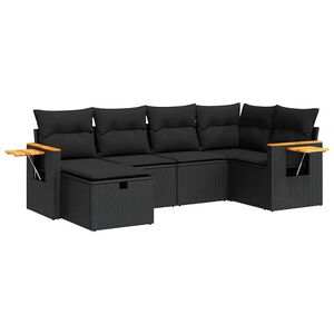 vidaXL 6 Piece Garden Sofa Set with Cushions Black Poly Rattan