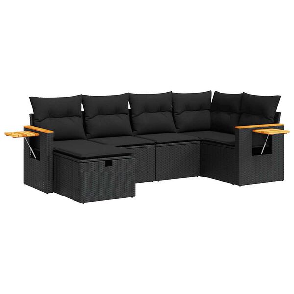 vidaXL 6 Piece Garden Sofa Set with Cushions Black Poly Rattan