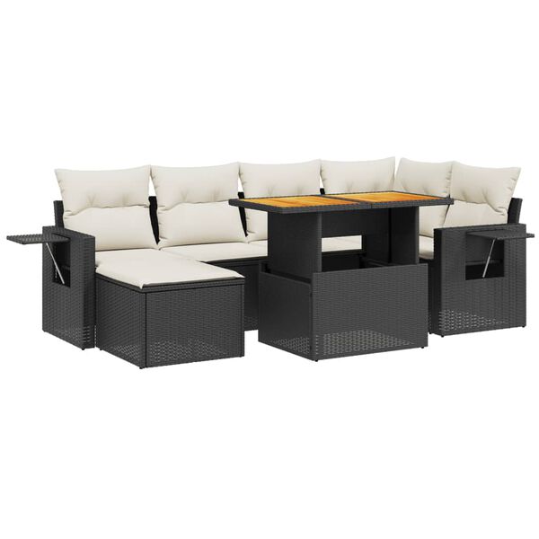vidaXL 7 Piece Garden Sofa Set with Cushions Black Poly Rattan