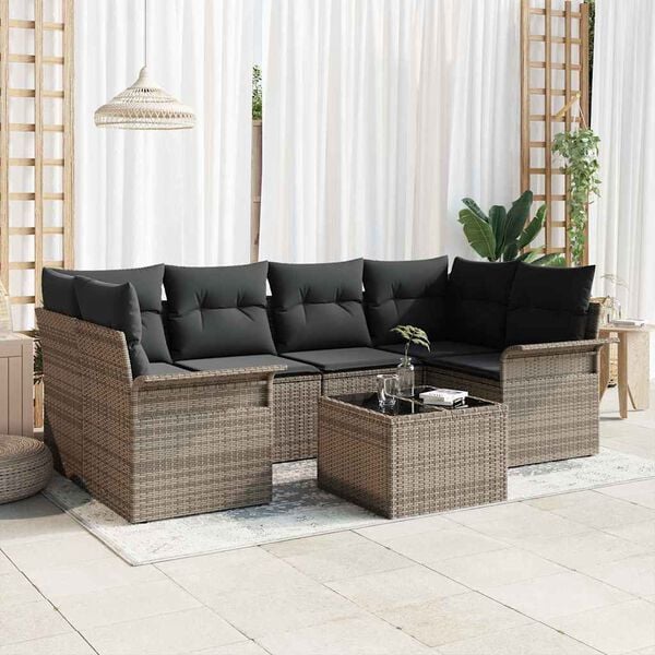 vidaXL Garden Sofa Set 7 pcs Grey Poly rattan