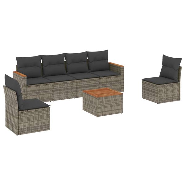 vidaXL 7 Piece Garden Sofa Set with Cushions Grey Poly Rattan