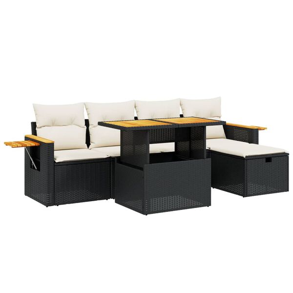 vidaXL 6 Piece Garden Sofa Set with Cushions Black Poly Rattan