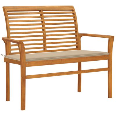 vidaXL Garden Bench with Beige Cushion 112 cm Solid Teak Wood