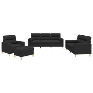 vidaXL 4 Piece Sofa Set with Pillows Black Fabric