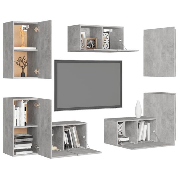 vidaXL 7 Piece TV Cabinet Set Concrete Grey Engineered Wood