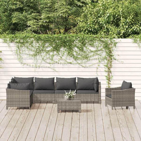 vidaXL 8 Piece Garden Lounge Set with Cushions Grey Poly Rattan