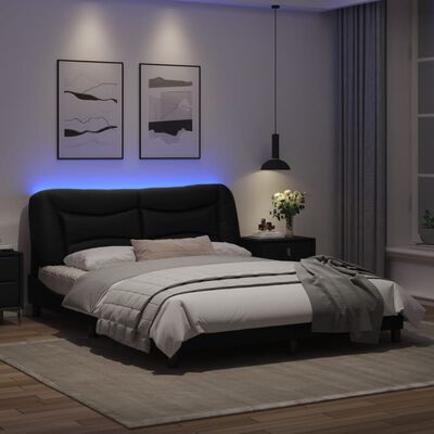 vidaXL Bed Frame with LED Light Black 152x203 cm Faux Leather