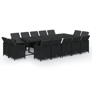 vidaXL 15 Piece Garden Dining Set with Cushions Poly Rattan Black