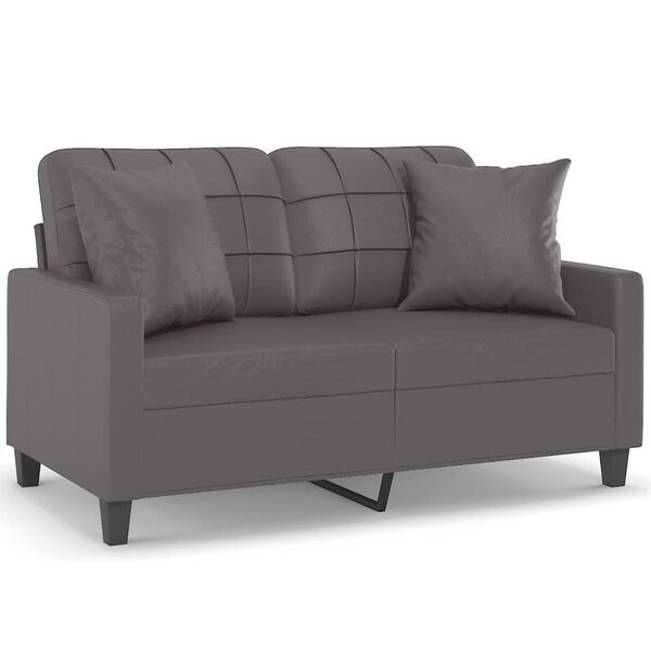vidaXL 2-Seater Sofa with Throw Pillows Grey 120 cm Faux Leather