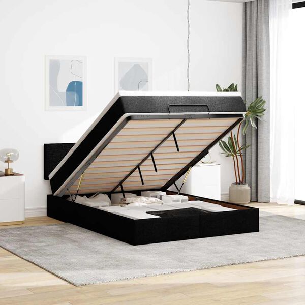 vidaXL Ottoman Bed with Mattress Black Double Fabric
