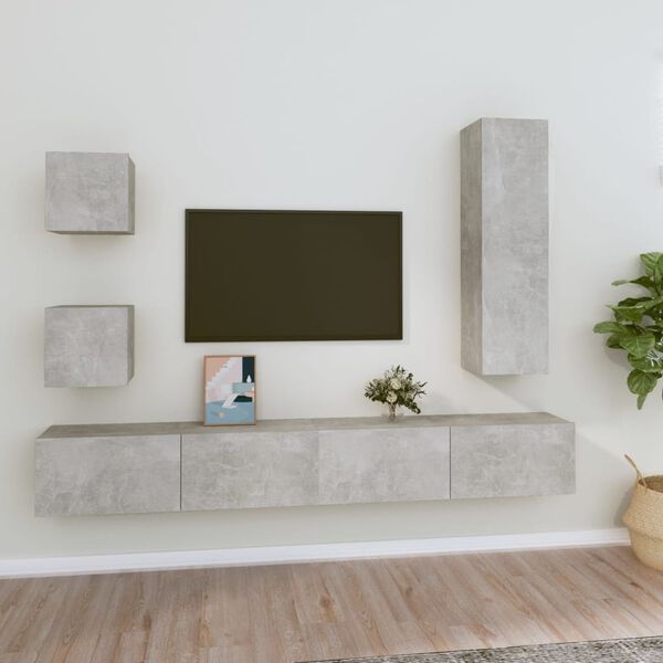 vidaXL 5 Piece TV Cabinet Set Concrete Grey Engineered Wood