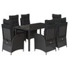 vidaXL 7 Piece Garden Dining Set with Cushions Black Poly Rattan