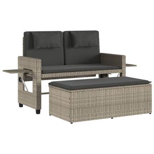 vidaXL Reclining Garden Bench with Cushions Light Grey Poly Rattan