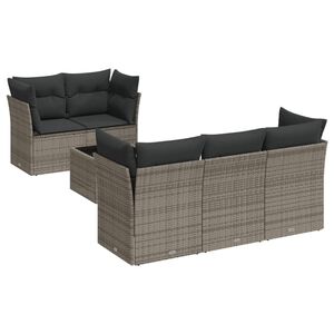 vidaXL 6 Piece Garden Sofa Set with Cushions Grey Poly Rattan
