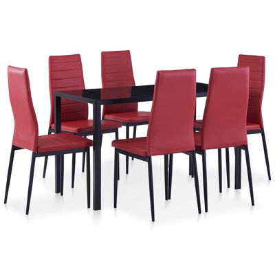 vidaXL Seven Piece Dining Set Wine Red