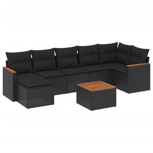 vidaXL 8 Piece Garden Sofa Set with Cushions Black Poly Rattan