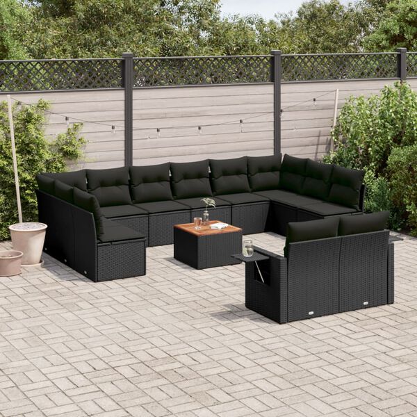 vidaXL 13 Piece Garden Sofa Set with Cushions Black Poly Rattan