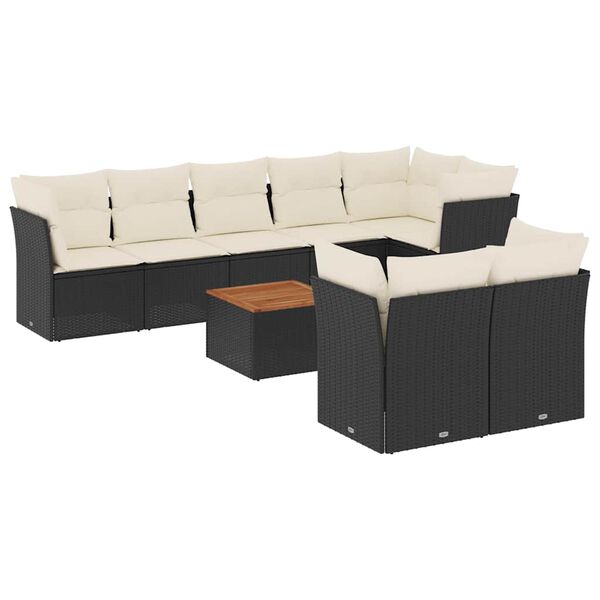 vidaXL 9 Piece Garden Sofa Set with Cushions Black Poly Rattan