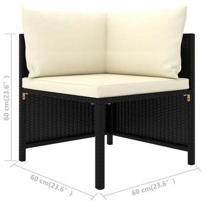 vidaXL 3 Piece Garden Sofa Set with Cushions Black Poly Rattan