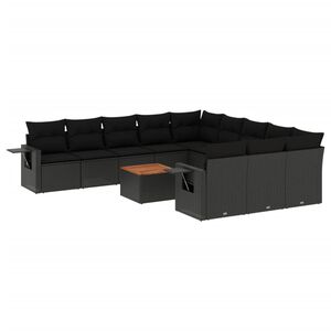 vidaXL 12 Piece Garden Sofa Set with Cushions Black Poly Rattan