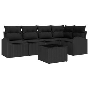 vidaXL Garden Sofa Set with Cushion 6 pcs Black Poly Rattan