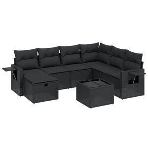 vidaXL 8 Piece Garden Sofa Set with Cushions Black Poly Rattan