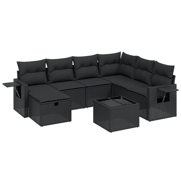 vidaXL 8 Piece Garden Sofa Set with Cushions Black Poly Rattan