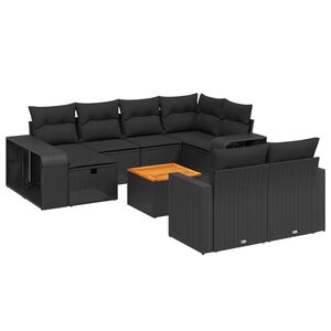 vidaXL 11 Piece Garden Sofa Set with Cushions Black Poly Rattan