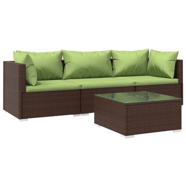 vidaXL 4 Piece Garden Lounge Set with Cushions Poly Rattan Brown