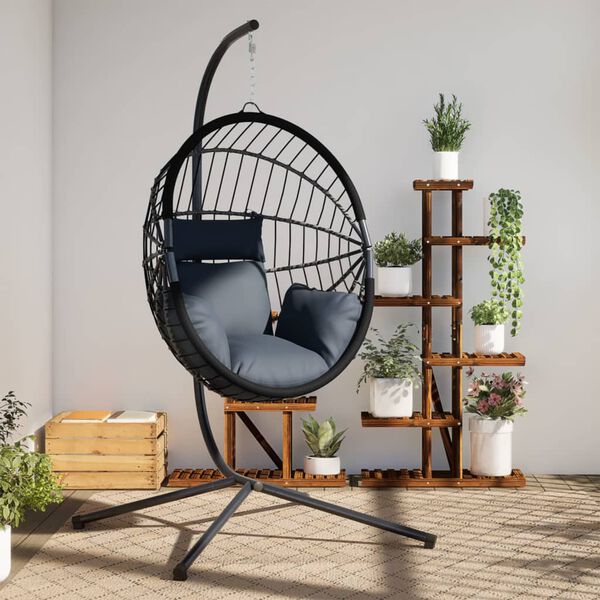 vidaXL Hanging Egg Chair with Stand Anthracite Rattan and Steel