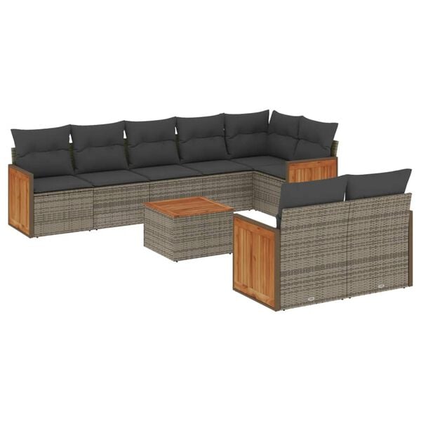 vidaXL 9 Piece Garden Sofa Set with Cushions Grey Poly Rattan