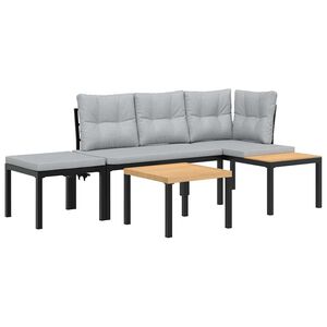 vidaXL Garden Bench Set with Cushions 4 pcs Black Powder-coated Steel
