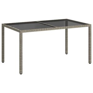 vidaXL Garden Table 150x90x75 cm Tempered Glass and Poly Rattan Grey