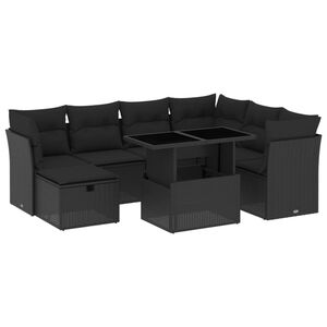 vidaXL 8 Piece Garden Sofa Set with Cushions Black Poly Rattan