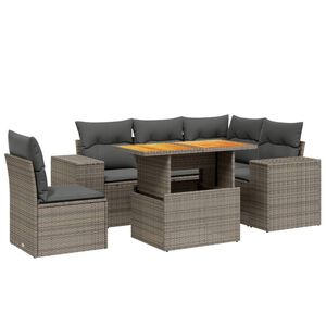 vidaXL 6 Piece Garden Sofa Set with Cushions Grey Poly Rattan