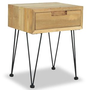 vidaXL Bedside Table | Natural wood | Recycled solid teak, wrought iron | Small