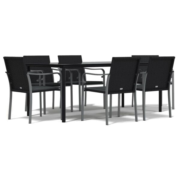 vidaXL 7 Piece Garden Dining Set with Cushions Poly Rattan and Steel