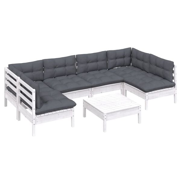 vidaXL 7 Piece Garden Lounge Set with Cushions White Solid Pinewood