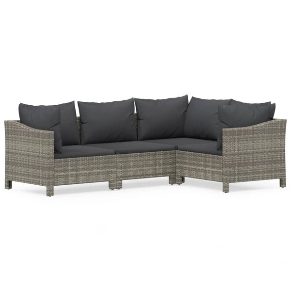 vidaXL 4 Piece Garden Lounge Set with Cushions Grey Poly Rattan