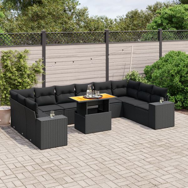 vidaXL 11 Piece Garden Sofa Set with Cushions Black Poly Rattan