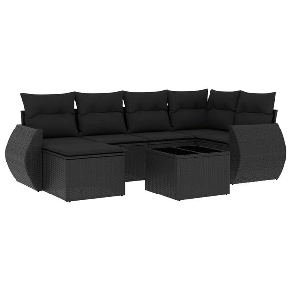 vidaXL 7 Piece Garden Sofa Set with Cushions Black Poly Rattan